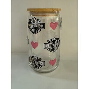 Harley Davidson Glass Beer Cup - Vinyl wrapped